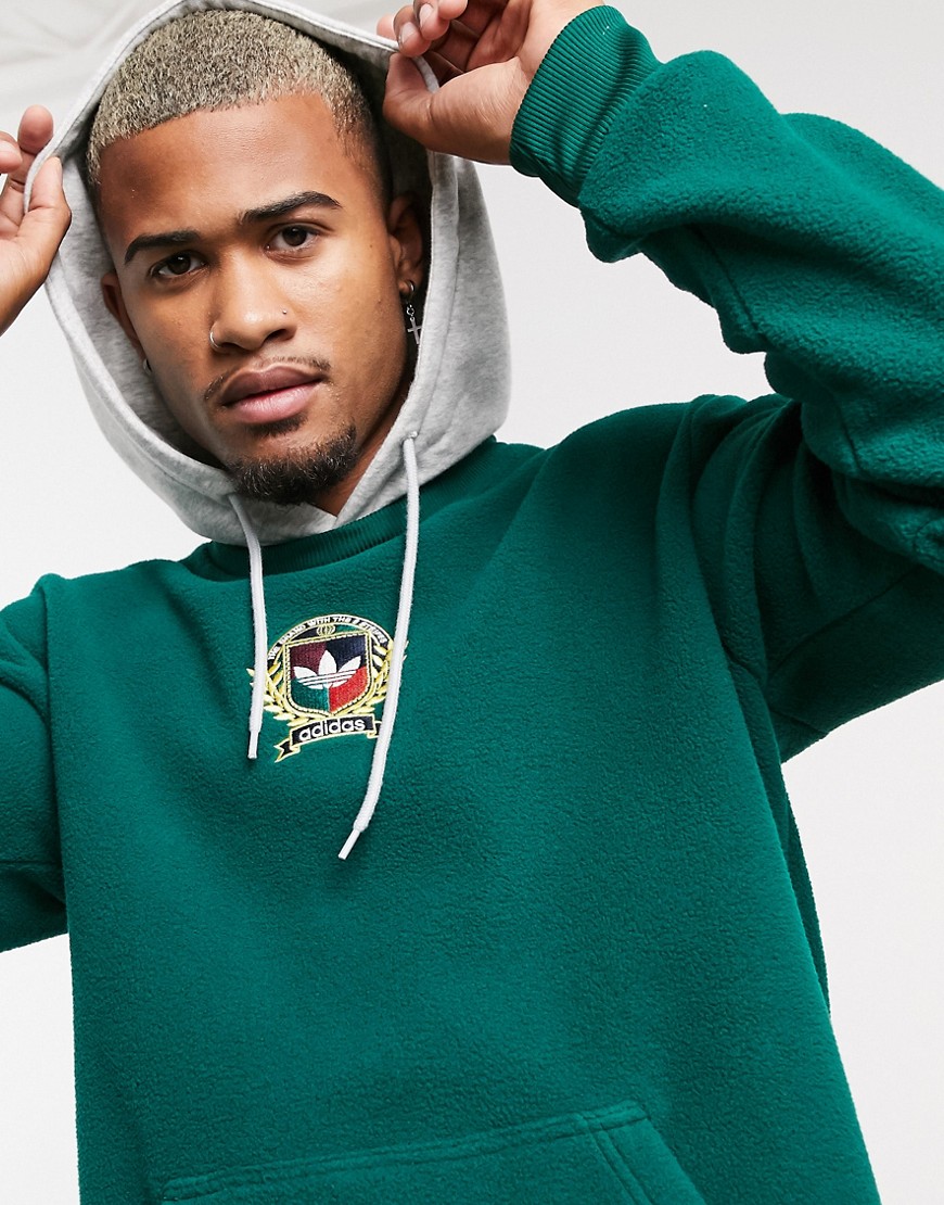 Adidas Originals hoodie with collegiate crest in green fleece