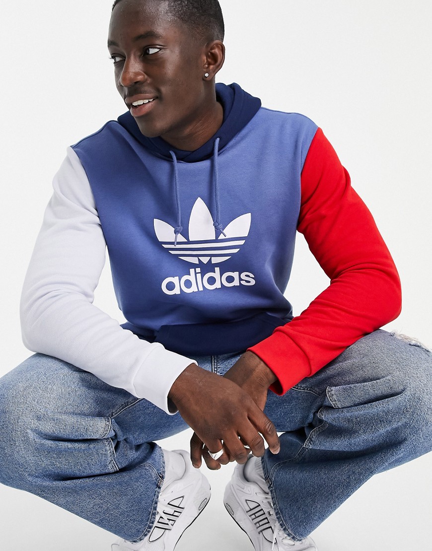 Adidas Originals hoodie with large logo in multi-Blues