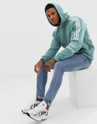 adidas originals hoodie with shoulder 3 stripes green