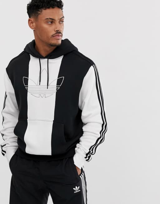 Adidas hoodie white clearance stripes