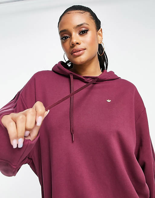 Women adidas Originals hoodie with tonal three stripes in burgundy 