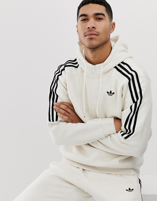 adidas Originals hoodie with trefoil logo print 3 stripes in beige ...