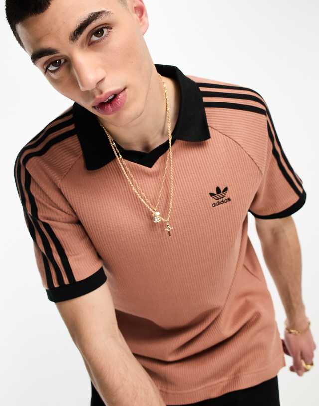 adidas Originals House of Adicolor polo shirt in brown 0