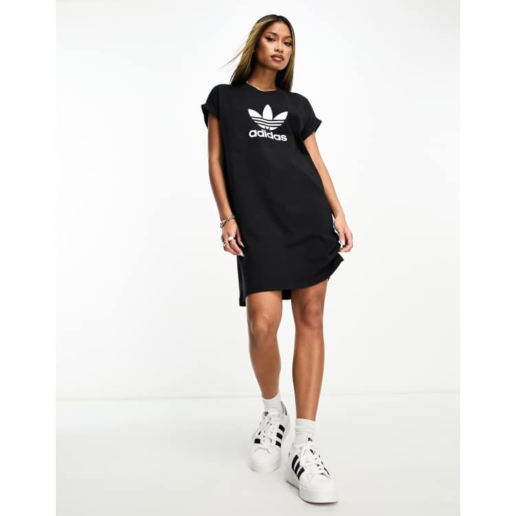 Adidas originals trefoil crew 2024 neck dress in black