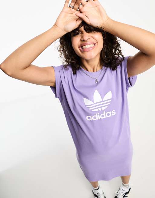 draadloze Atlantische Oceaan ontsmettingsmiddel adidas Originals House Of Classics Trefoil t-shirt dress in purple | ASOS