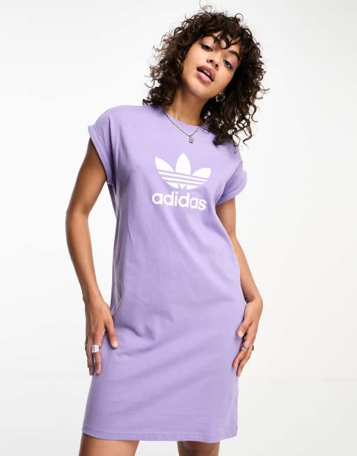 adidas Originals House Of Classics Trefoil t shirt dress in purple