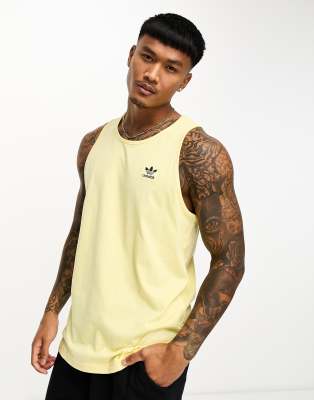 Adidas Originals Trefoil Essentials Tank Top Man T-shirt Light Yellow Size S Cotton In Yellow