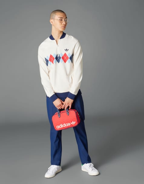 adidas Originals - Hvid golf-sweatshirt med argyle-mønster og 1/4 lynlås - view 1