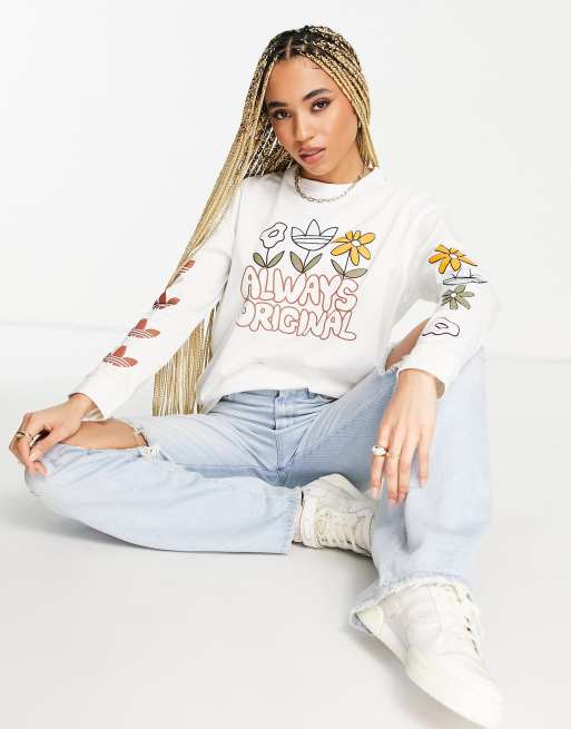 adidas Originals - Hvid langærmet T-shirt med grafik