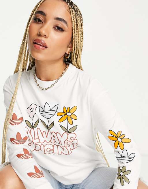 adidas Originals Hvid langaermet T shirt med grafik ASOS