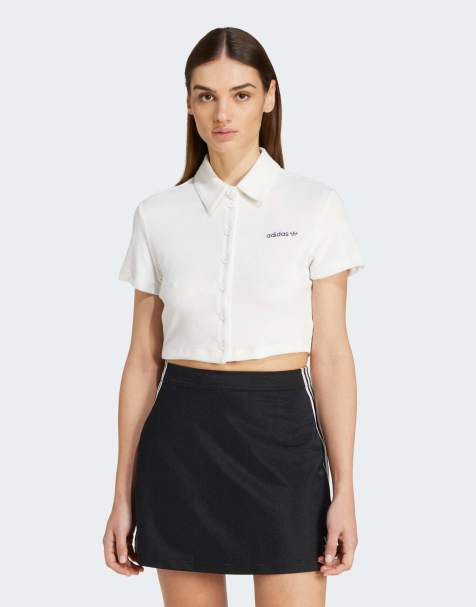 adidas Originals - Hvid T-shirt med striber i frotté - view 1