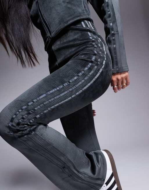 adidas Originals Hyper Femme ribbed flared leggings in charcoal