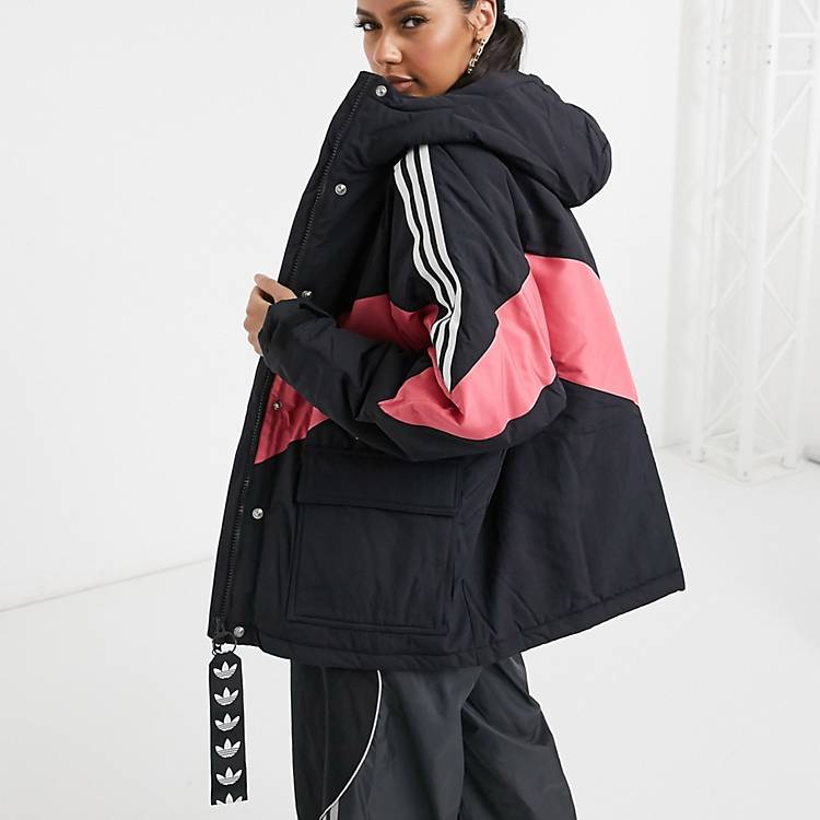 adidas Originals Iconic Winter jacket in Black & pink | ASOS
