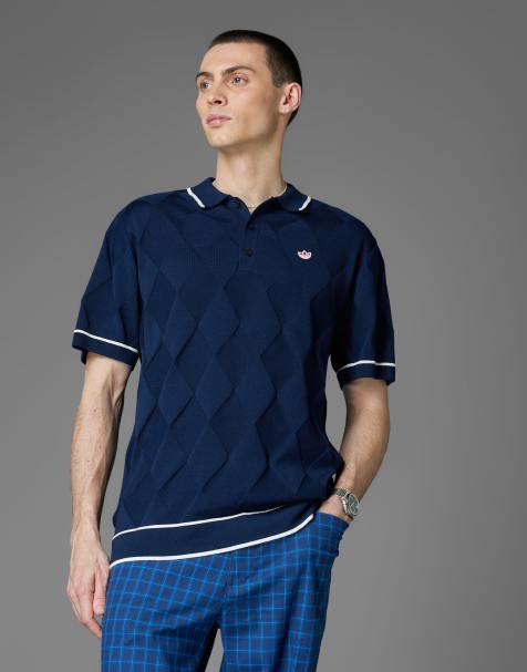 adidas Originals – Indigoblå pikétröja i golfstil med argylemönster - view 1