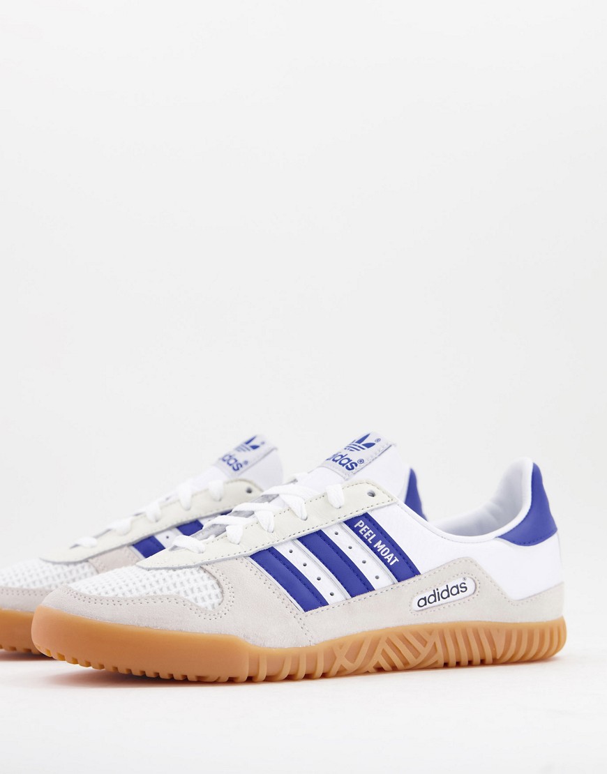 Adidas Originals – Indoor Comp – Vita och blå träningsskor med gummisula-Vit/a