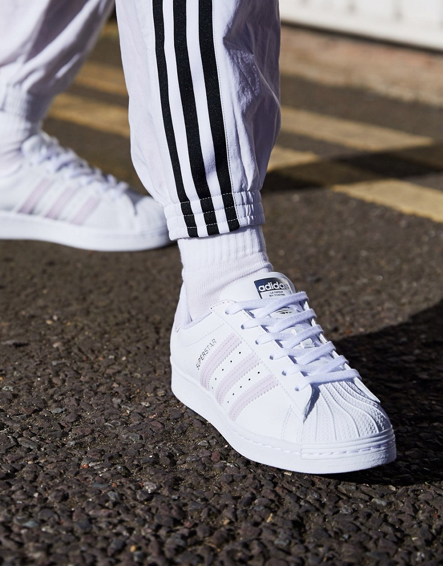 Adidas Originals International Womens Day Superstar trainers in white and lilac