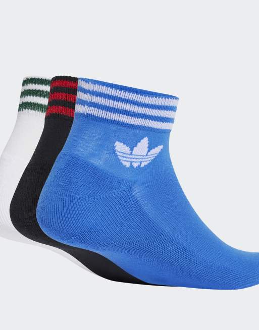 adidas Originals – Island Club – 3er-Pack Knöchelsocken in Schwarz / Blau / Weiß mit Dreiblatt-Logo