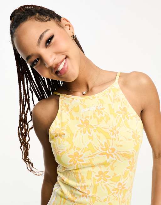 adidas Originals Island Club mini dress in floral yellow