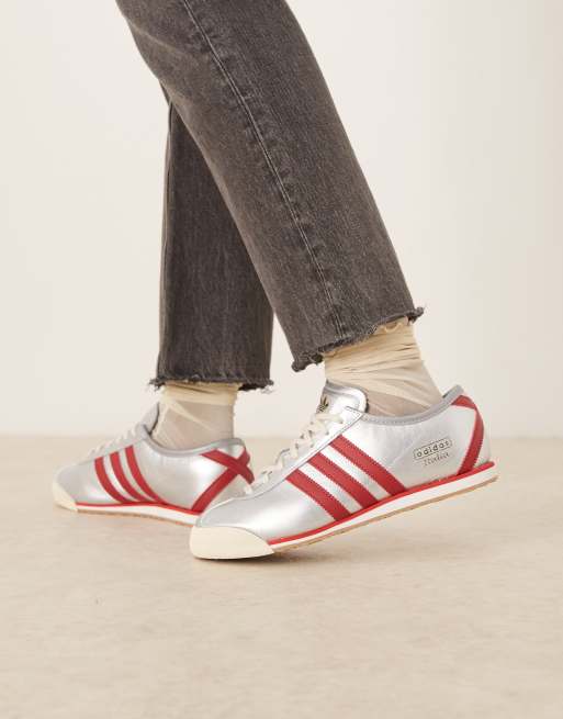adidas Originals – Italia – Metalliskt silverfärgade och röda sneakers