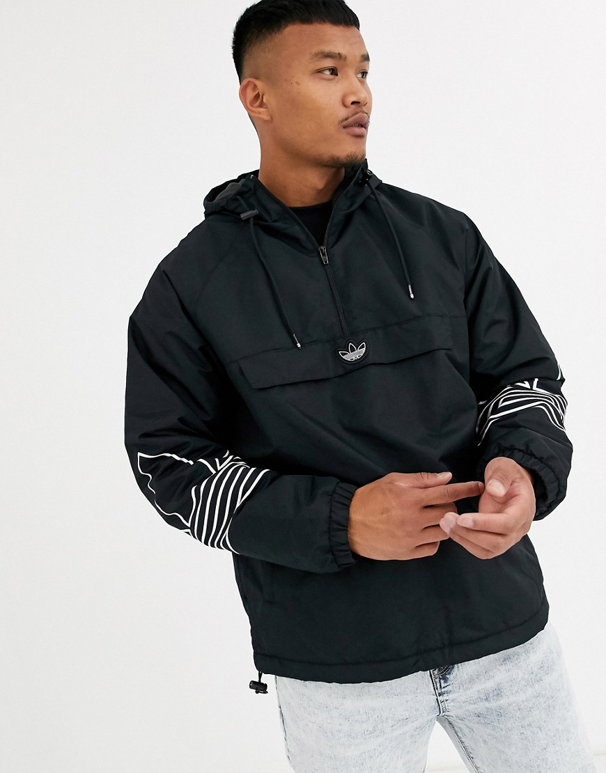 Adidas Originals - Jack zonder sluiting met fleece voering en trefoil-print op de arm in zwart