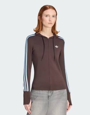 adidas Originals - Jacke in Aurora Coffee mit Kapuze, Reißverschluss und Dreiblatt-Logo-Brown