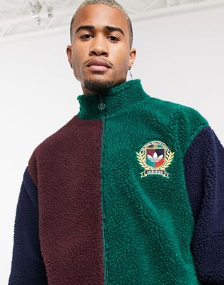 Adidas Originals jacket with collegiate crest in teddy fleece-Green