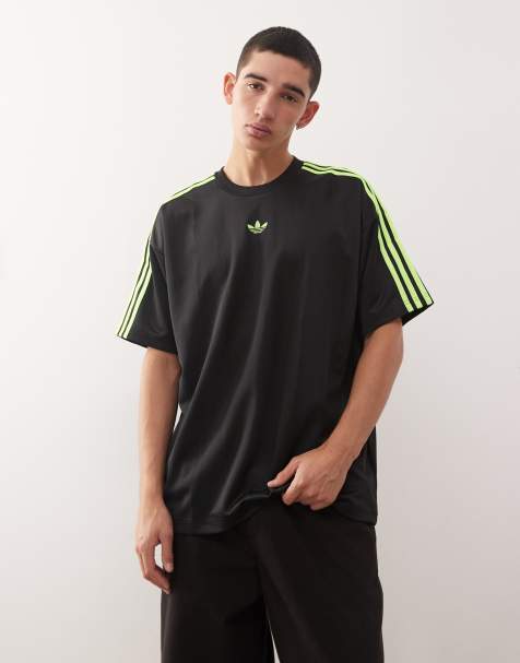 adidas Originals jacquard jersey in black and bright green - view 1
