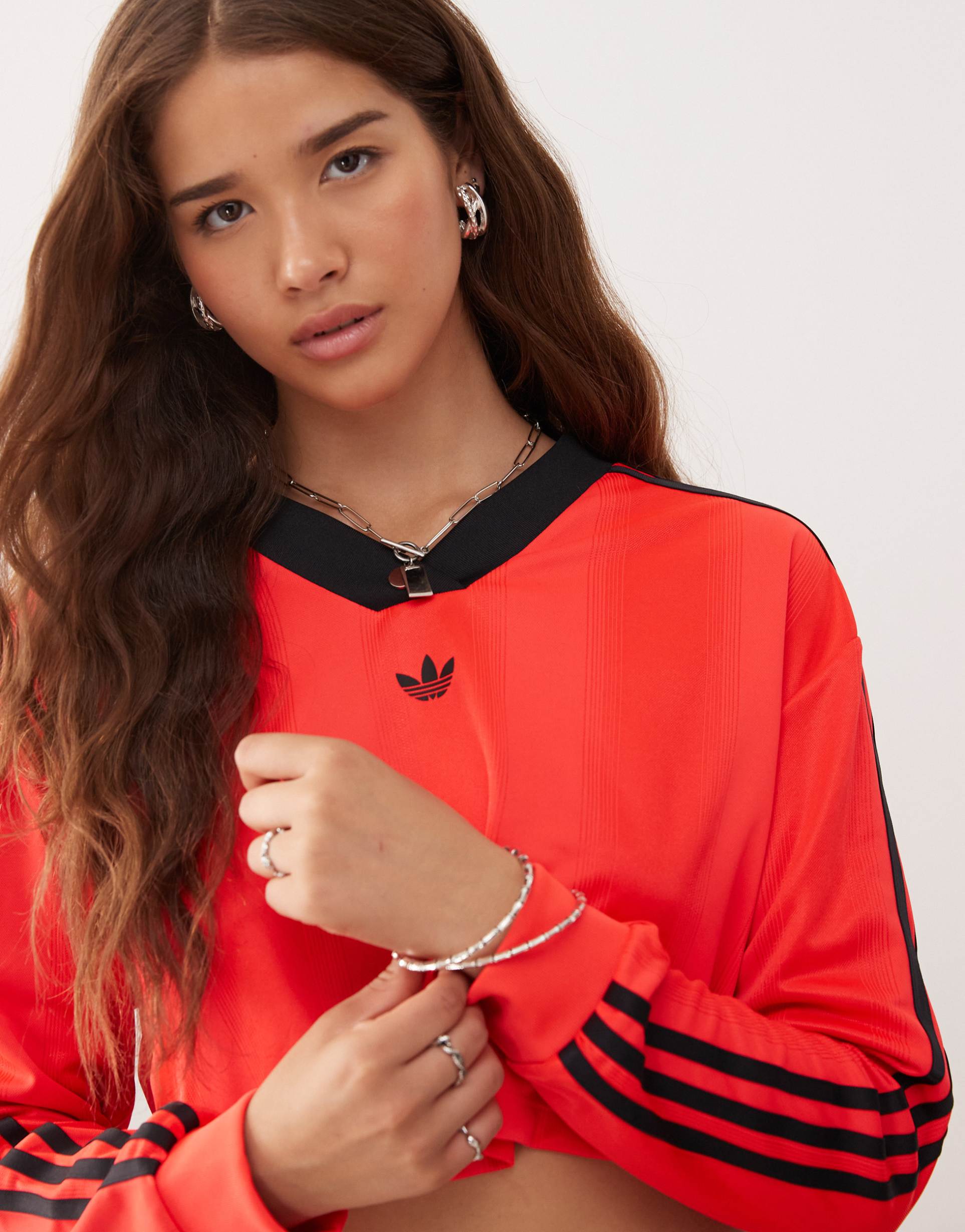 adidas originals jacquard long sleeve top in red