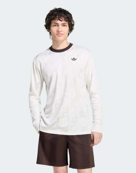 adidas Originals jacquard trefoil långärmad jersey i cloud white - view 1