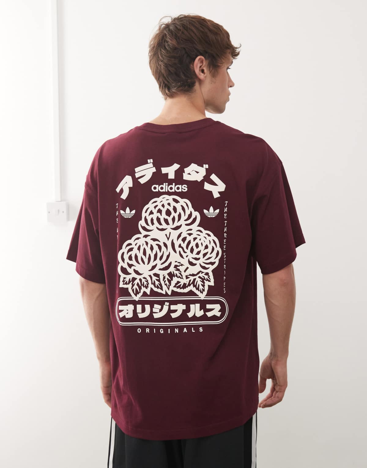 adidas Originals Japan florals graphic t-shirt in burgundy