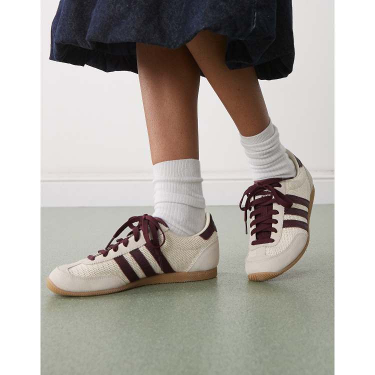 adidas Originals Japan woven trainers in cream and burgundy