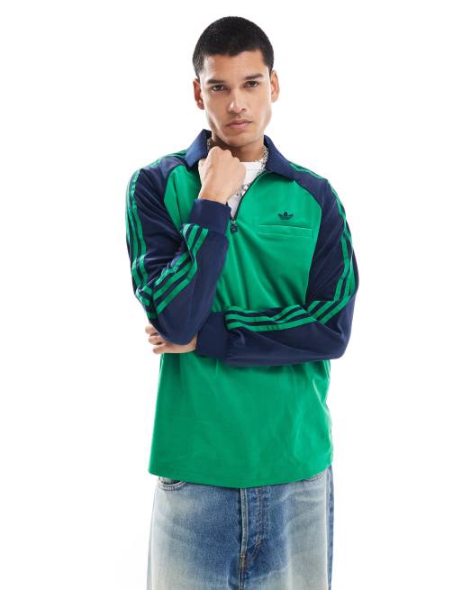 adidas Originals - Jaren 70 poloshirt van velours in groen