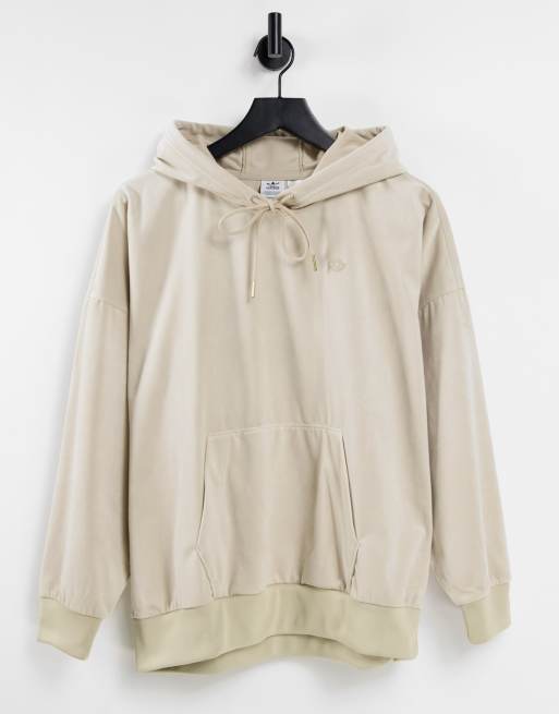 adidas Originals – Jasnobeżowa welurowa bluza z kapturem