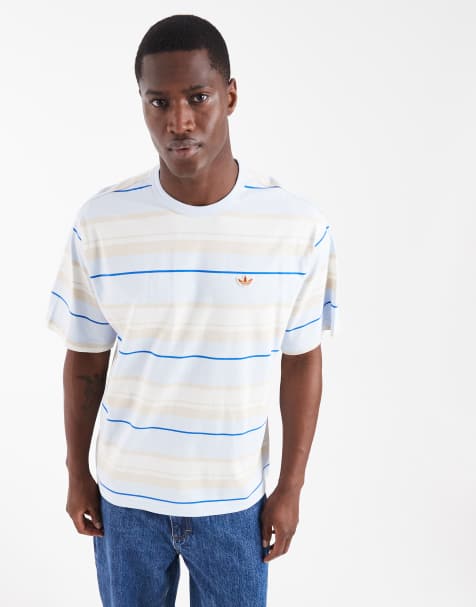 adidas Originals – Jasnoniebieski T-shirt o luźnym kroju z trzema paskami - view 1