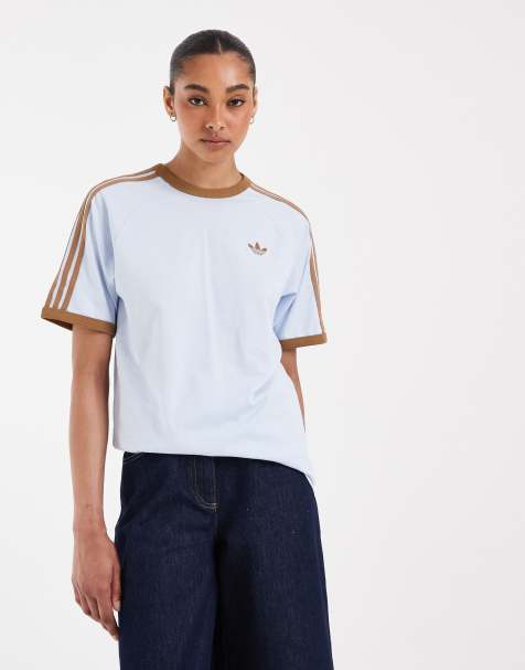 adidas Originals – Jasnoniebieski T-shirt z trzema paskami - view 1