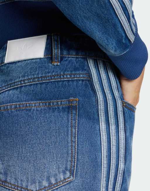 adidas Originals – Jeans-Bleistiftrock in Blau mit den drei Streifen, 2 von 4