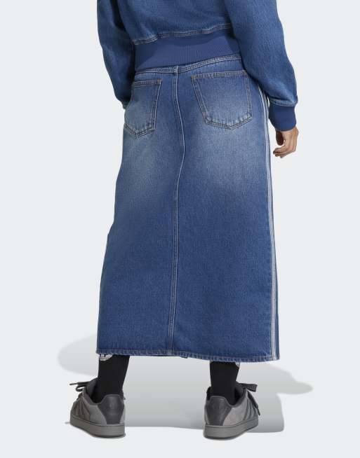 adidas Originals – Jeans-Bleistiftrock in Blau mit den drei Streifen, 4 von 4
