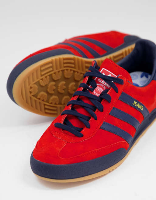 Mens adidas originals jeans 2025 mkii trainers in red