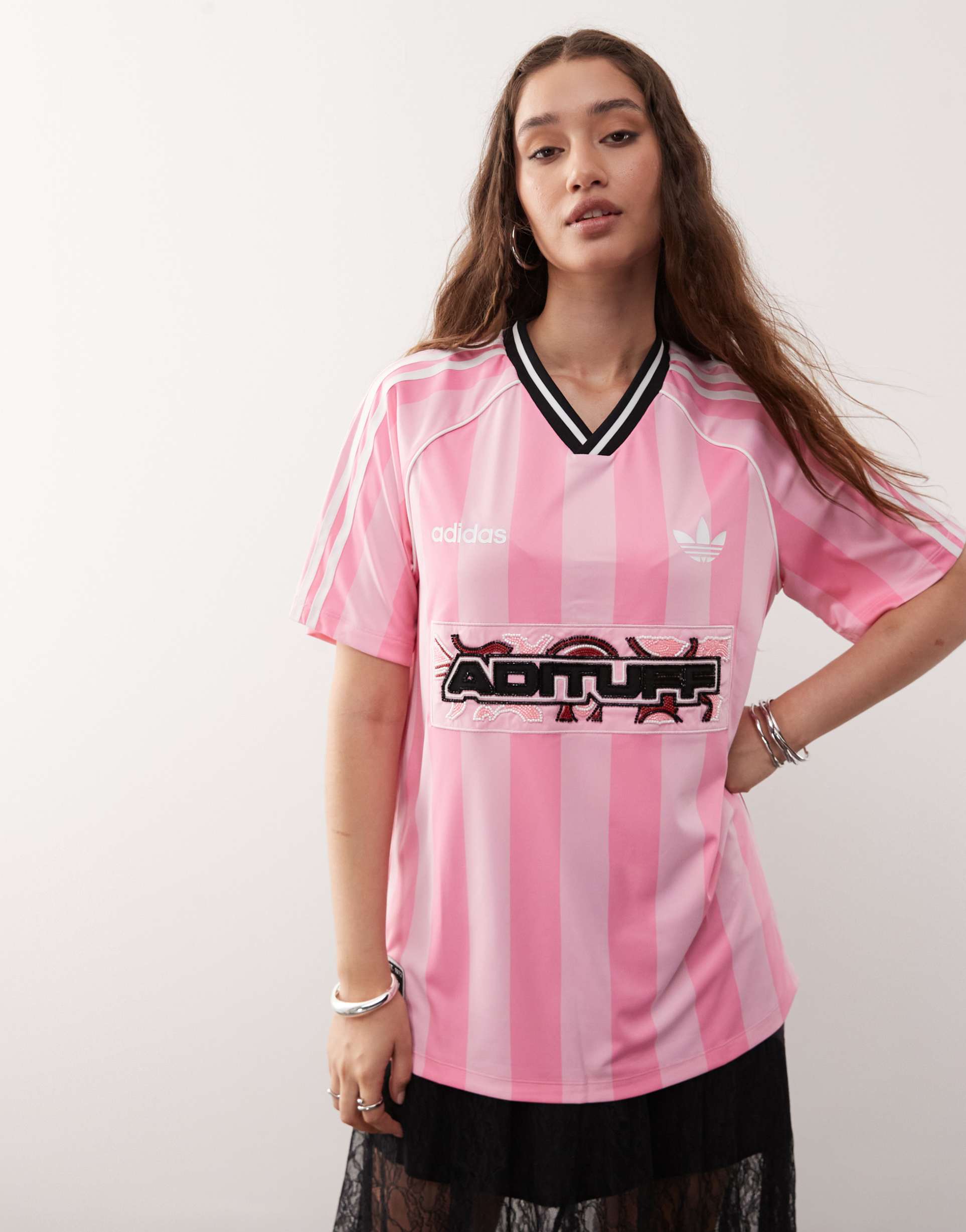 adidas originals jersey with bead detail in pink