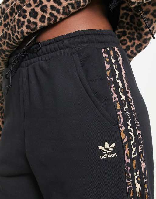 adidas Originals jogger with leopard print three stripe in black