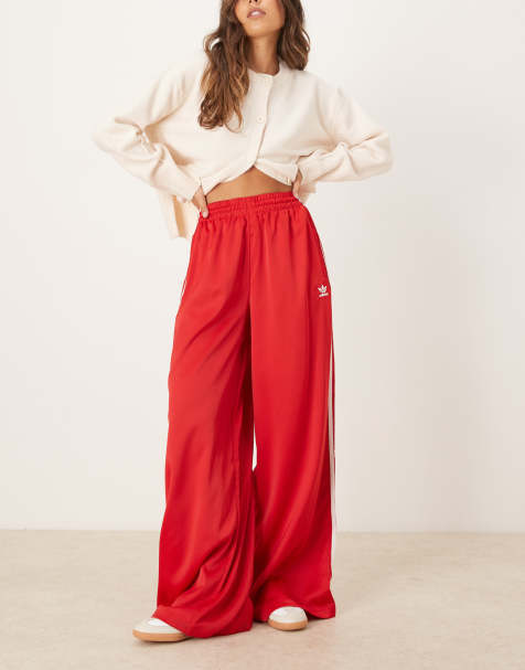 adidas Originals - Joggers a fondo ampio in raso rossi - view 1