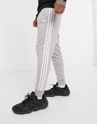 adidas originals joggers in grey with 3 stripes