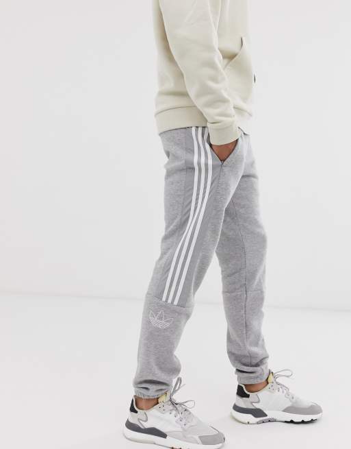 Adidas originals joggers with shop trefoil print in grey