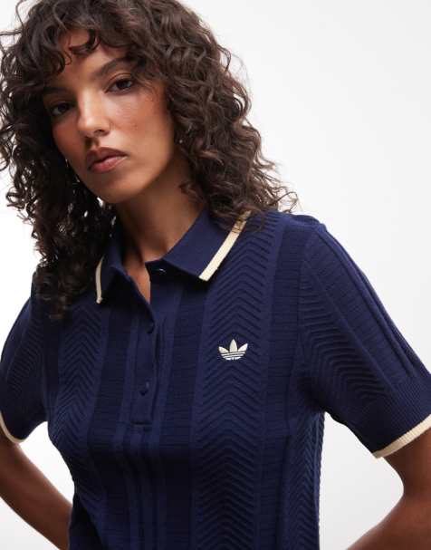 adidas Originals kabelstrikket polo i navy - view 1