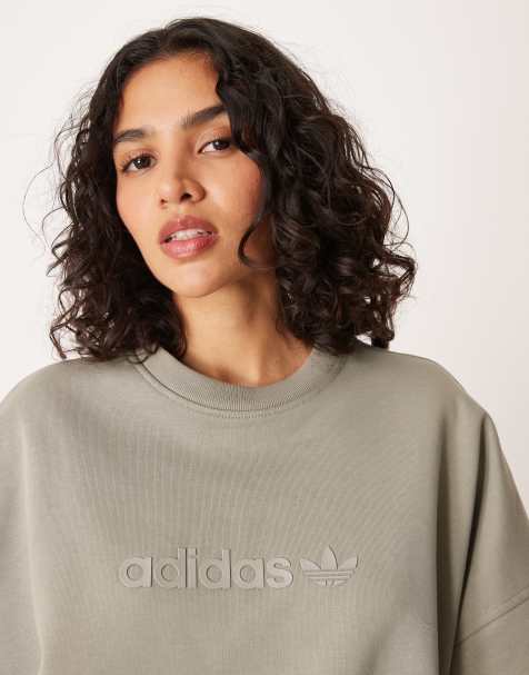adidas Originals – Kakigrön sweatshirt med linjär logga - view 1