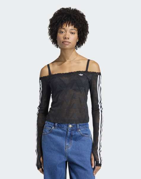 adidas Originals - Kanten bardot-top in zwart - view 1