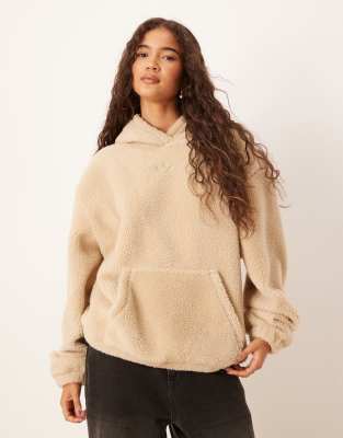 adidas Originals - Kapuzenpullover aus Teddystoff in Beige-Grün