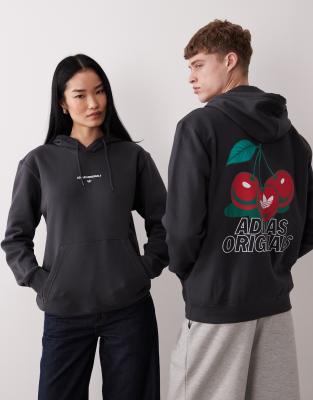 Originals - Kapuzenpullover in Schwarz mit Kirsch-Print und Dreiblatt-Logo Schwarz M