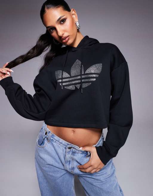 adidas Originals Kapuzenpullover mit Dreiblatt Logo aus Strass