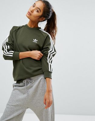 adidas Originals Khaki Three Stripe Boyfriend Sweatshirt | ASOS